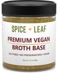 Premium Vegan Broth Base by Spice + Leaf - Vegan, Dairy Free, Salt Free, Preservative Free Soup Powder and Seasoning