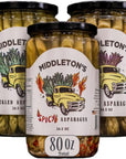 Middleton Farms Pickled Asparagus Variety Pack  Farm Direct Purple Green  Spicy Asparagus Pickled in a Jar Set of 3  Made in USA Farm to Table Freshness 265 Ounces Each Regular Variety 265 Fl Oz Pack of 3