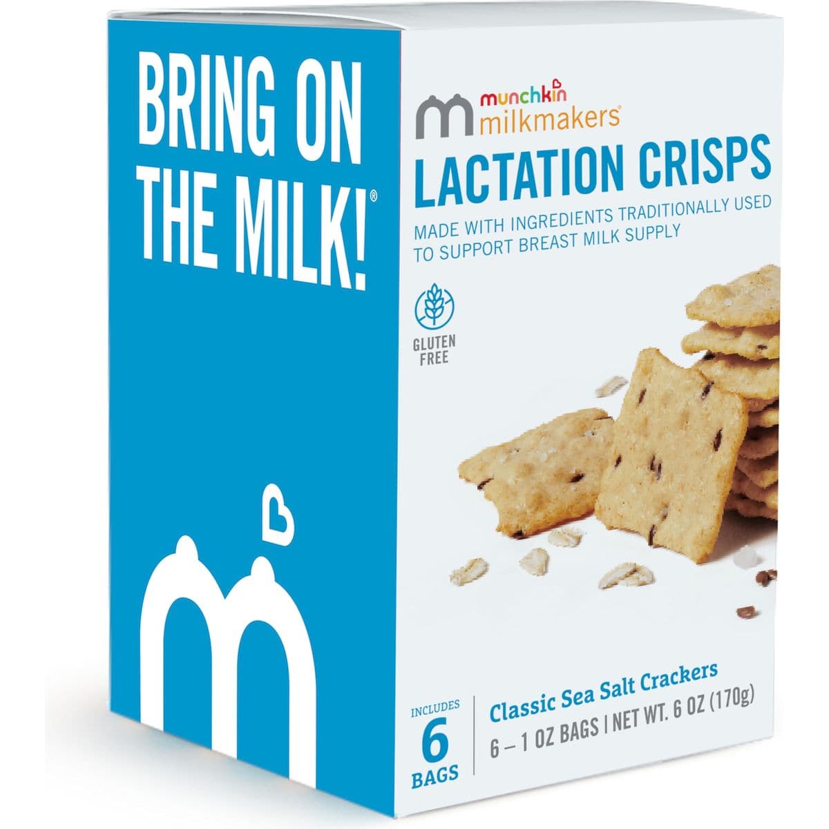 Munchkin Milkmakers Lactation Crisps for Nursing Breastfeeding  Pumping Moms  Gluten Free  Fenugreek Free Crackers with Milk Boosting Ingredients like Oats  Flax