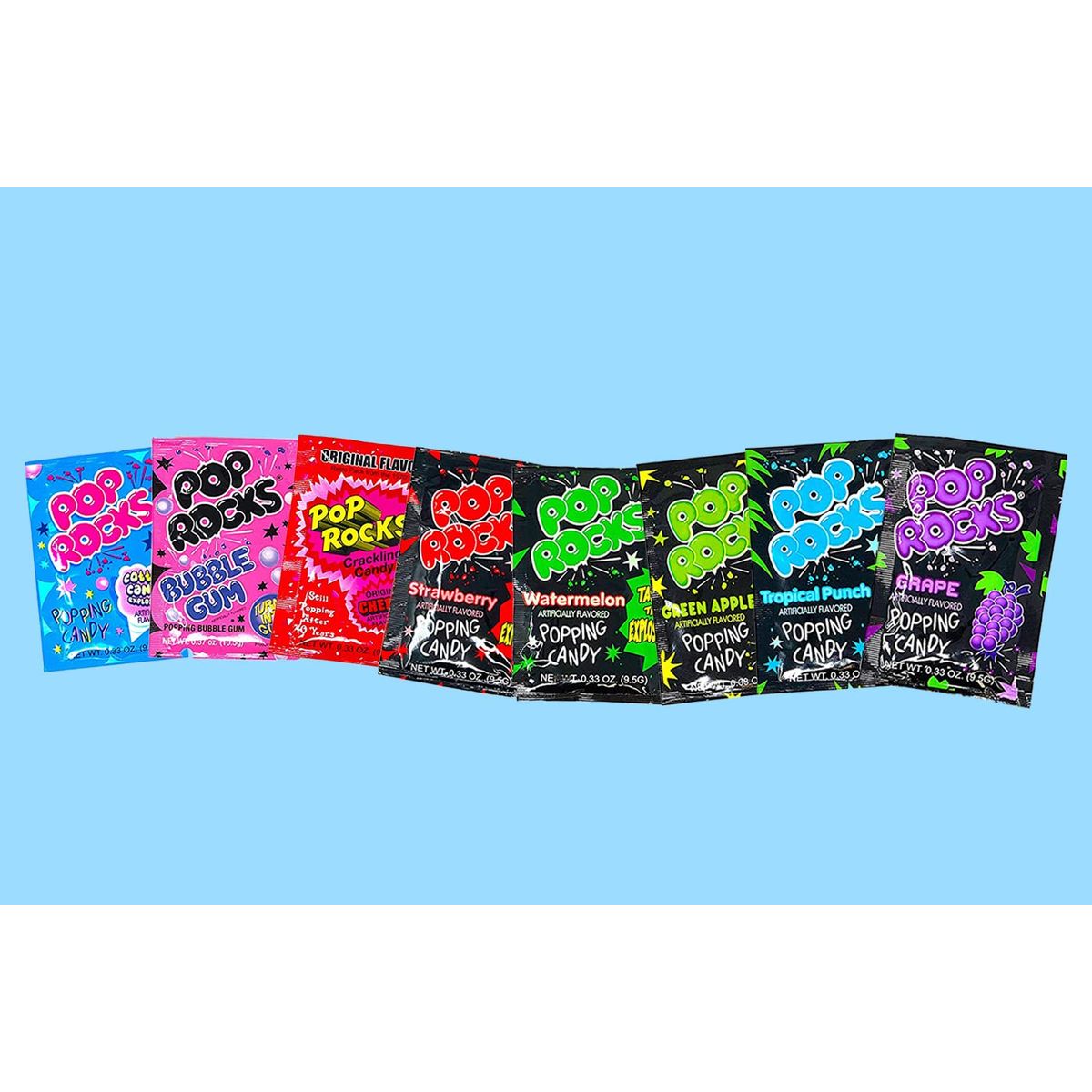 Pop Rocks Candy Variety Mix  32 Pack of 8 Flavors  Retro Crackling Rock Candy  Bulk Pack Includes Tropical Punch Bubble Gum Cherry and Much More