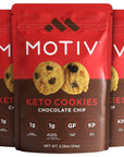 MOTIV Keto Cookies - Chocolate Chip 3-Pack - Low Carb Snacks - Keto Mini Cookies- No Sugar Added Healthy Snack Foods - Grain & Gluten Free Dessert Food - Paleo, Ketogenic, Diabetic Diet Friendly Sweets - Cookie Treat