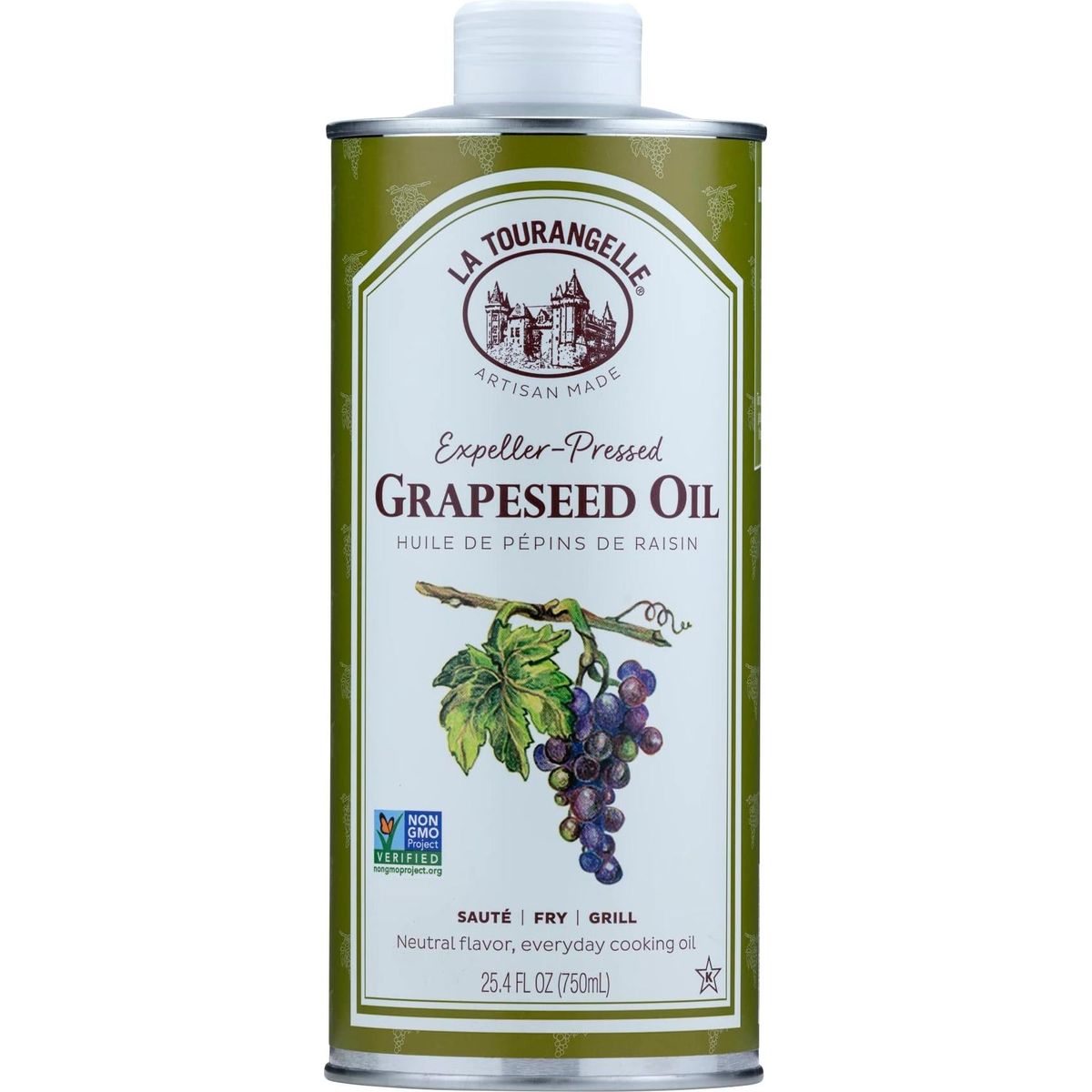 La Tourangelle, Expeller-Pressed Grapeseed Oil, High Heat Neutral Cooking Oil, Cast Iron Seasoning, Also Great for Skin, Hair, and DIY Beauty Recipes, 25.4 fl oz