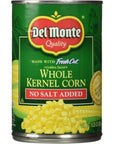 Del Monte Golden Sweet Whole Kernel Corn No Salt Added Pack of 6