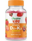 Lifeable Vitamin D3 + K2 - Great Tasting Natural Flavor Gummy Supplement Vitamins - Gluten Free Vegetarian and Non-GMO Chewable - for Strong and Healthy Bones - 60 Gummies (Kids)