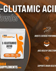 BULKSUPPLEMENTS.COM L-Glutamic Acid Powder - Amino Acids Supplement for Brain Health - Gluten Free - 4000mg (4g) per Serving, 63 Servings (250 Grams - 8.8 oz)