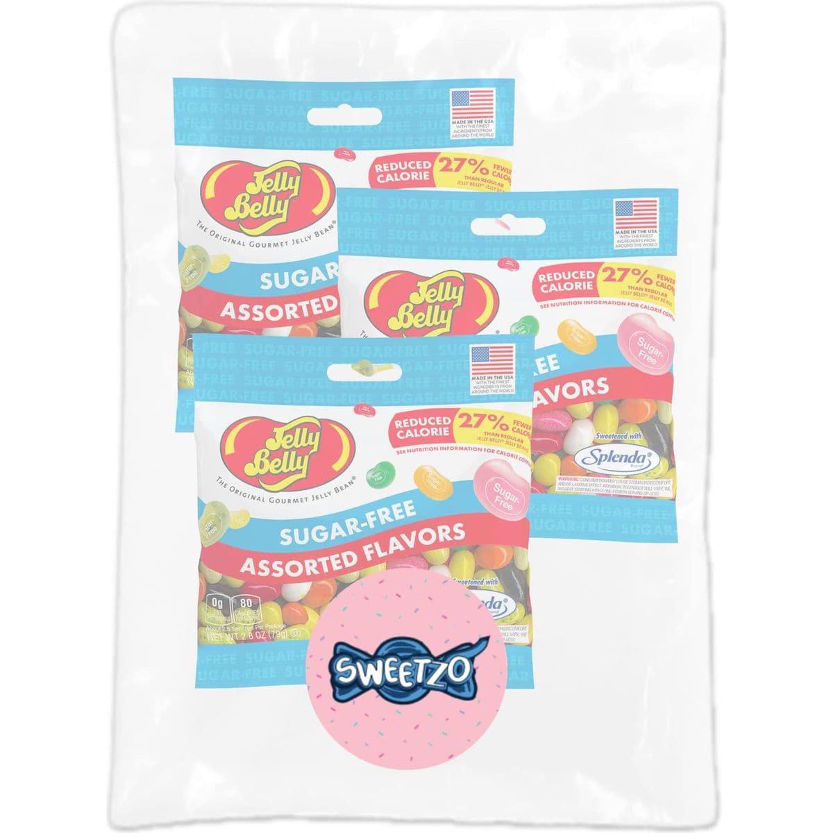 Sugar Free Jelly Beans SugarFree Chewy Candies in Assorted Fruity Flavors Low Calorie Shareable Sweet Snacks 28 ounce bags Pack of 3