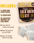 Gradys Cold Brew Cold Brew Coffee Concentrate Original Flavor Cold Brew Kit with 12 2oz Bean Bags plus 1 Pour and Store Pouch New Orleans Style Cold Brew Concentrate 36 Total Servings