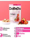 GoBeDo Collagen Granola - Strawberry & Almond - 7 x 25g Bags Deliciously Healthy High Protein Cereal - Low-Carb Keto Clusters - No Added Sugar & Gluten-Free - Supports Skin, Joints, Bones & Hair