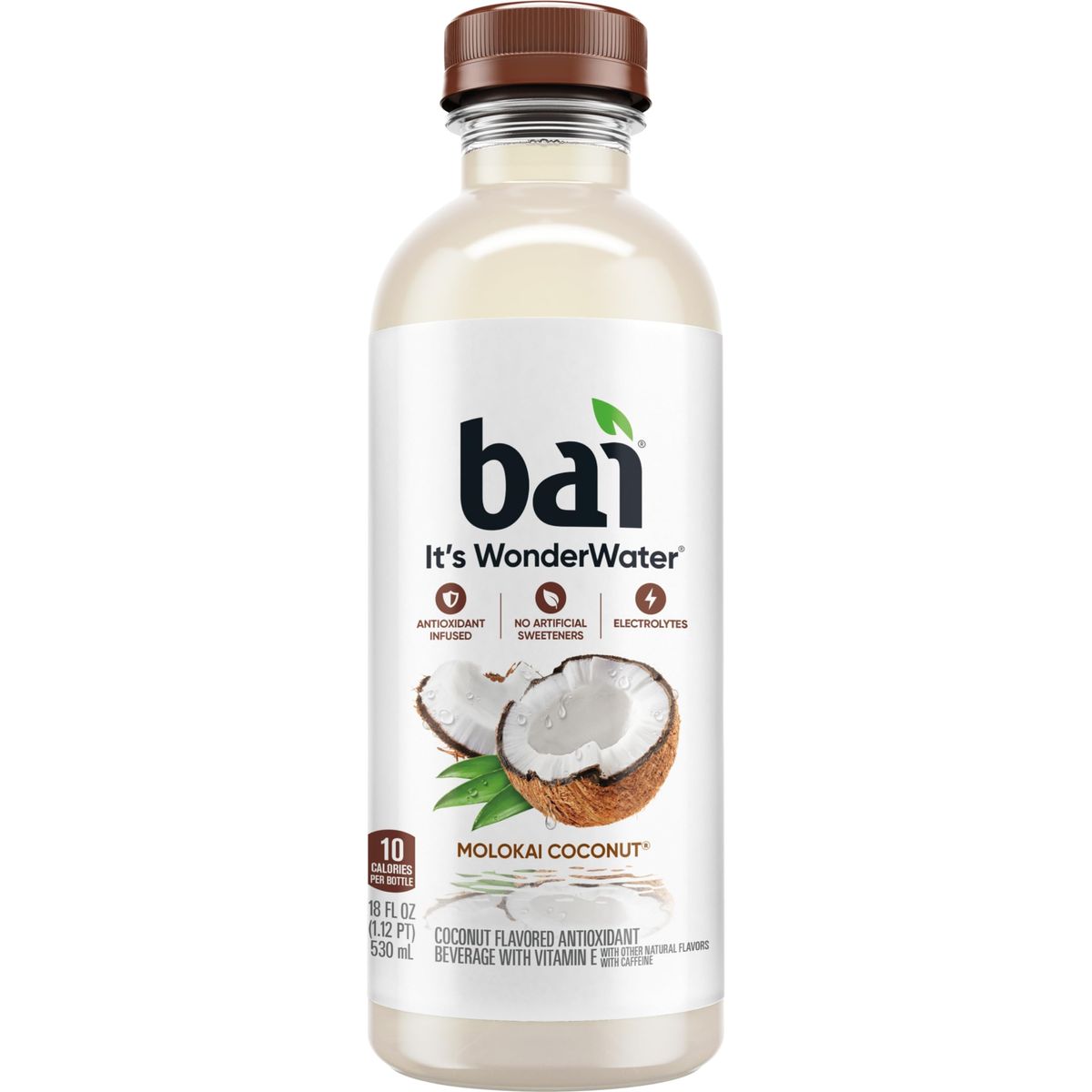 Bai Antioxidant Infused Water Beverage Molokai Coconut with Vitamin C and No Artificial Sweeteners 18 Fluid Ounce Bottle 12 Pack