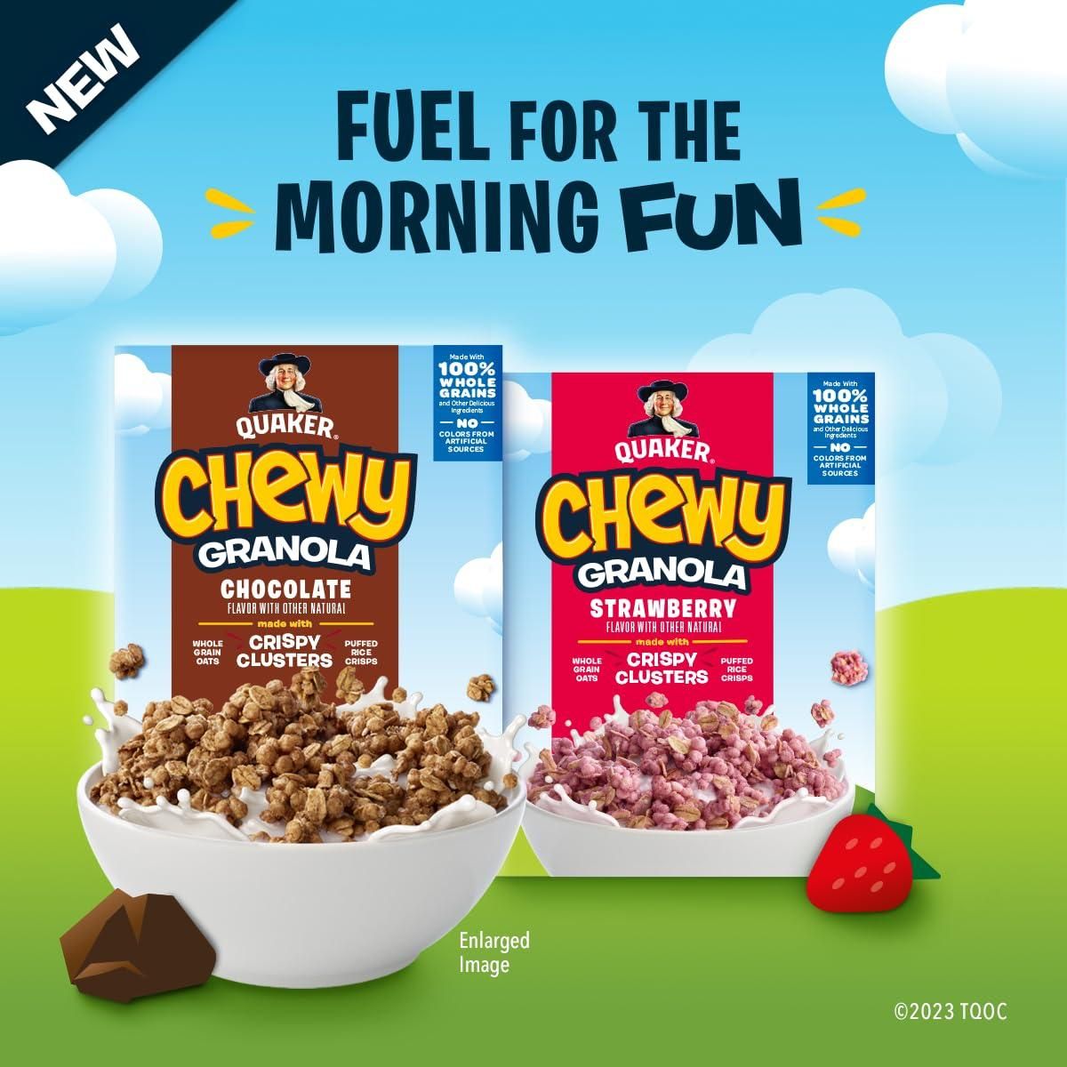 Quaker Chewy Granola Breakfast Cereal, Chocolate, 13.6oz Box, (2 Pack)