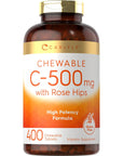 Carlyle Vitamin C 500mg with Rose Hips | 400 Chewable Tablets | Vegetarian | Non-GMO, Gluten Free