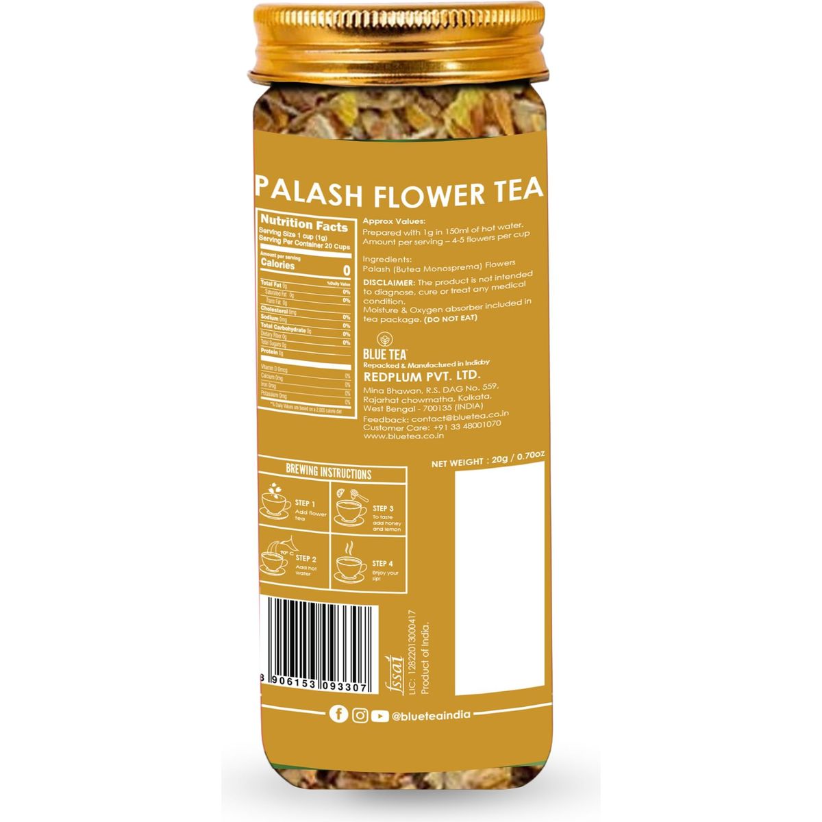 BLUE TEA  PALASH FLOWER TEA  140 Oz Pack of 2  ANTIOXIDANT RICH  Prime Saving Days  Flame of the Forest Tea  Flower Based  Herbal Tea  Caffeine Free  Natural Ingredients  Pet Jar Packaging