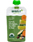 Sprout Organic Baby Food, Stage 2 Pouches, Carrot & Chickpea Plant Powered Protein, 3.5 Oz Purees (Pack of 12)