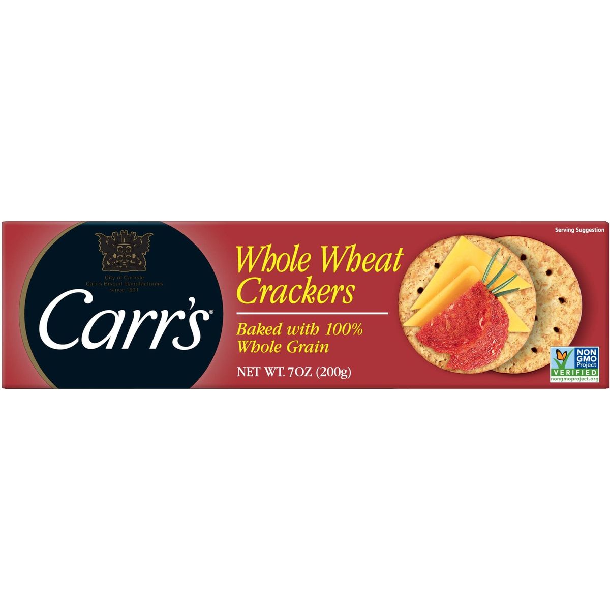 Carrs Whole Wheat Crackers NonGMO Project Verified Baked with 100 Whole Grain 7oz Box