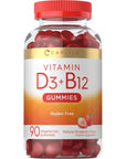 Carlyle Vitamin D3 + B12 Complex Gummies | 90 Count | Vegetarian, Non-GMO, and Gluten Free Formula | Natural Strawberry Flavor Supplement