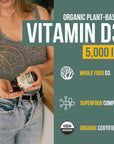 Organic Vitamin D3 5,000 IU - 100% Whole Food & Plant-Based Cholecalciferol Form, 100% Vegan Vitamin D - Enhanced with Prebiotic & Superfood Complex - Organic, Vegan, GMO & Gluten Free (60 Capsules)