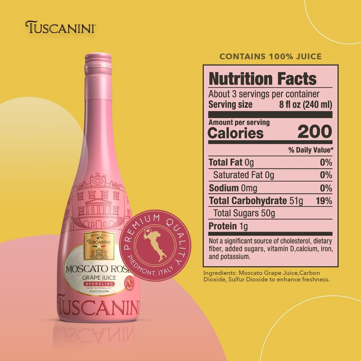 Tuscanini Italian Moscato Rose Sparkling Grape Juice 253oz 2 Pack  Non Alcoholic Sparkling Juice  Valentines Day Gift  Elegant Champagne Bottle  Imported from Italy  Great for Mocktails  Kosher