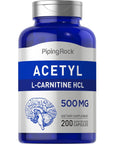 Piping Rock Acetyl L-Carnitine 500mg | 200 Capsules | HCL Supplement | Non-GMO, Gluten Free