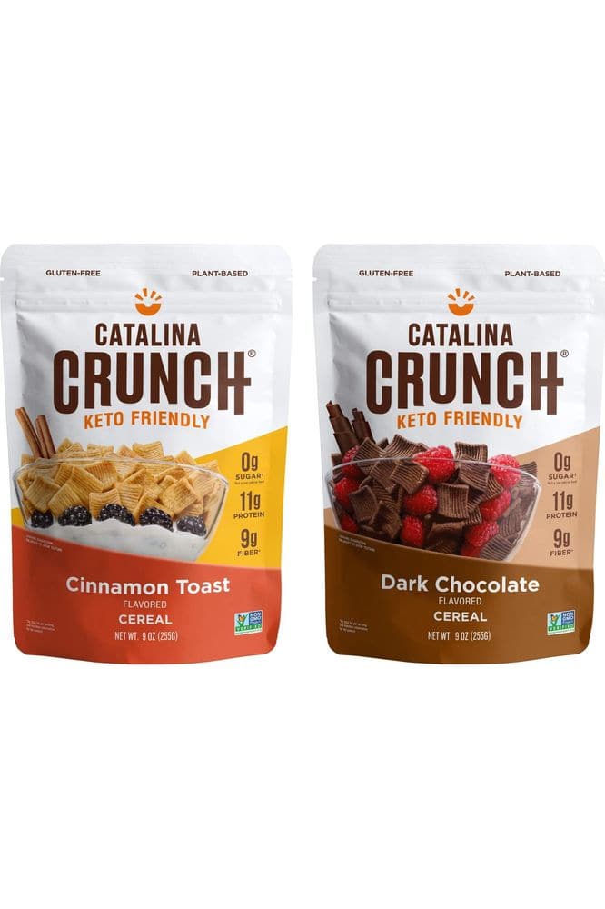 Catalina Crunch Keto Cereal Variety Pack, Cinnamon Toast &amp; Dark Chocolate (2 Flavors) 9oz bags | Low Carb, Zero Sugar, Gluten &amp; Grain Free, Fiber | Keto Snacks, Vegan Snacks, Protein Snacks | Breakfast Protein Cereal | Keto Friendly Foods