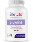 BESTVITE L-Lysine 500mg per Capsule (240 Vegetarian Capsules) - No Stearates - No Fillers - No Flow Agents - Vegan - Non GMO - Gluten Free - No Stearic Acid - No Dicalcium Phosphate