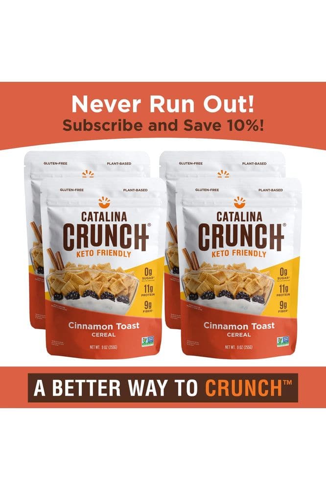 Catalina Crunch Cinnamon Toast Keto Cereal 4 Pack (9oz Bags) | Low Carb, Sugar Free, Gluten Free | Keto Snacks, Vegan, Plant Based Protein | Breakfast Protein Cereals | Keto Friendly Food 9 oz (Pack of 6)