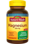 Nature Made Magnesium Oxide 250 mg, Dietary Supplement for Muscle, Heart, Bone and Nerve Health Support, 200 Tablets, 200 Day Supply