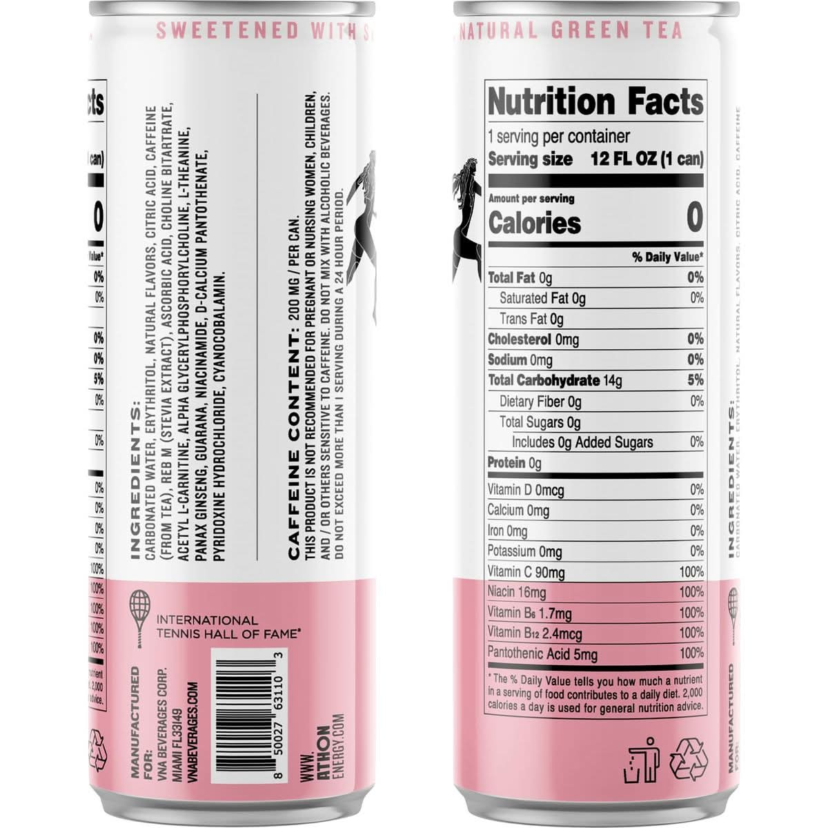 ATHON Natural Energy Drink Athena Strawberry Lavender  Zero Calories  Naturally Sweetened  LTheanine and BVitamins  200mg Caffeine  12 fl oz Cans 12 pack