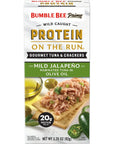 Bumble Bee Prime Protein on the Run Tuna Snack Kit Pack of 12  Gourmet Tuna Marinated in Olive Oil  Mild Jalapeno with Crackers and Serving Utensil  20g of Protein Per Serving