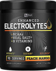 Enhanced Electrolyte Powder (Peach Mango | 90ct.) + BCAA, B-Vitamins & Real Salt® - Hydration Powder w Potassium, Sodium, Zinc, Magnesium for Hydration