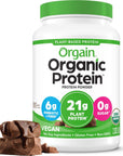 Orgain Organic Vegan Protein Powder, Creamy Chocolate Fudge - 21g Plant Based Protein, Gluten Free, Dairy Free, Lactose Free, Soy Free, No Sugar Added, Kosher, For Smoothies & Shakes - 2.03lb