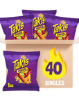 Takis Fuego Rolled Spicy Tortilla Chips, Hot Chili Pepper Lime Flavored Hot Chips, Multipack 40 Individual Bags, 1 Ounce Each