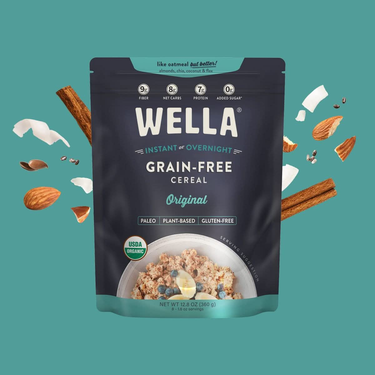 Wella Cereal Oatmeal Alternative GlutenFree Breakfast Hot Cereal GrainFree Paleo Organic Vegan High Protein Superfood PlantBased NonGMO Low in Net Carbs MultiServe Bags Bundle Original  Snickerdoodle Flavors 2 Count 128 oz Bags