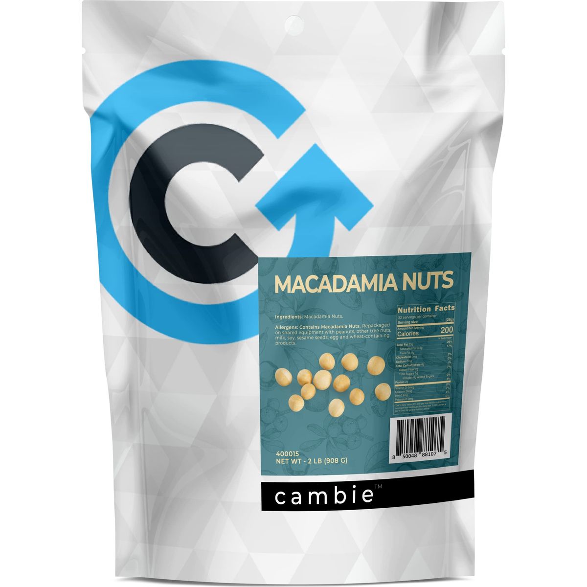 Premium Raw Macadamia Nuts by Cambie  2 lb of Unsalted Macadamia Nuts  NonGMO Large and Fresh  Perfect Snack for Your Health and Taste Buds 2 lb