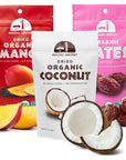 Mavuno Harvest Organic Dried Fruit Variety Pack  Dried Mango Coconut and Dates  Healthy Vegan No Sugar Added Non GMO Snacks for Kids  Adults  2 Ounce Pack of 3