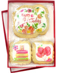 Happy Birthday Cookies Gift Basket For Women and Girls Her Decorated Sugar Cookie Gift Box Floral  Nut Free  3 Pack  Kosher