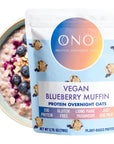 ONO Overnight Oats  Vegan Blueberry Muffin Protein Oatmeal 6 Pack 20g Vegan Protein Powder High Fiber Low Sugar Organic GlutenFree Overnight Oats Breakfast Meal Lions Mane Mushroom On The Go