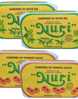 NURI Portuguese Sardines Variety Pack  4 Pack  Two of Each  Olive Oil  Tomato and Olive Oil