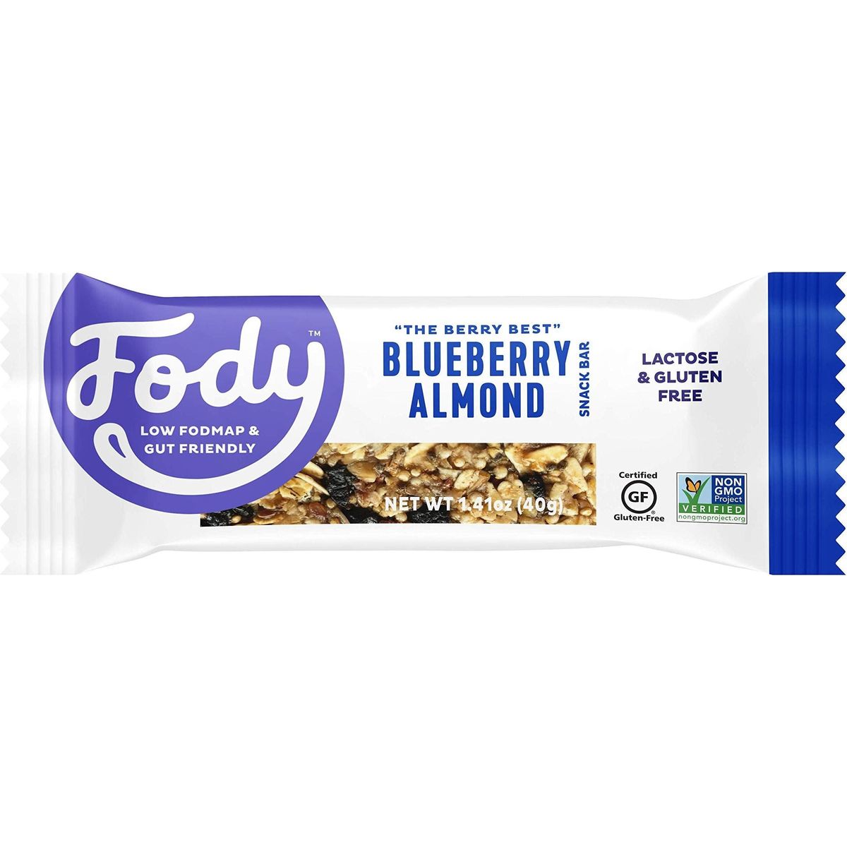 Fody Foods Vegan Protein Nut Bars, Blueberry Almond Flavor, 3g Protein per Bar, Low FODMAP Certified, Gut &amp; IBS Friendly, 6 Count