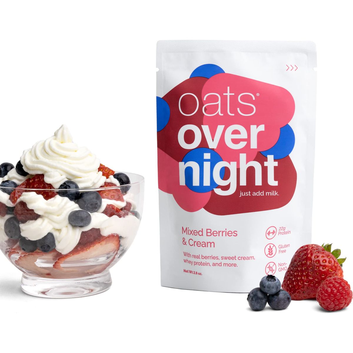 Oats Overnight Mixed Berries  Cream  Overnight Oats with 22g Protein High Fiber Breakfast Protein Shake  Gluten Free Oatmeal Non GMO High Protein Oatmeal 28 oz per meal 8 Pack