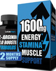 L Arginine Capsules Supplement - 1600mg Nitric Oxide Supplement - Nitric Oxide Booster, NO Booster- & Nitric Oxide Pills for Men Support Muscle Supplements for Men w Tribulus - 2 Mons