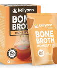 Dr. Kellyann Bone Broth Packets, Homestyle Chicken Flavor (7 Servings), Chicken Broth with 100% Grass-fed Hydrolyzed Collagen Peptides Powder, 16g Protein, Keto and Paleo Diet Friendly