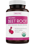 USDA Organic Beet Root Powder (120 Tablets) 1350mg Beets Per Serving with Black Pepper for Extra Absorption - Super Antioxidant and Nitrate Supplement for Athletic Performance and Stamina- No Capsules