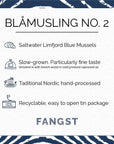 Fangst Blamuslinger No 2  Tinned Limfjord Blue Mussels Smoked in Cold Pressed Rapeseed Oil  1 x 100g Can