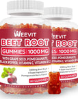 Beet Root Gummies 1000mg, Nitric Oxide Supplement for Men Women | Organic Beet Gummy with Grape Seed, Pomegranate, Black Pepper, Vitamin C, B12 (2-Pack)