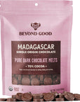 Beyond Good Chocolate | 70% Pure Dark Chocolate Melts, 14oz Pack | Gluten Free, USDA Organic, Direct Trade, Vegan, Kosher, Non-GMO | Single Origin Madagascar Chocolate Perfect for Snacking or Baking