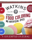 Watkins Assorted Food Coloring, 1 Each Red, Yellow, Green, Blue, Total Four .3 oz bottles