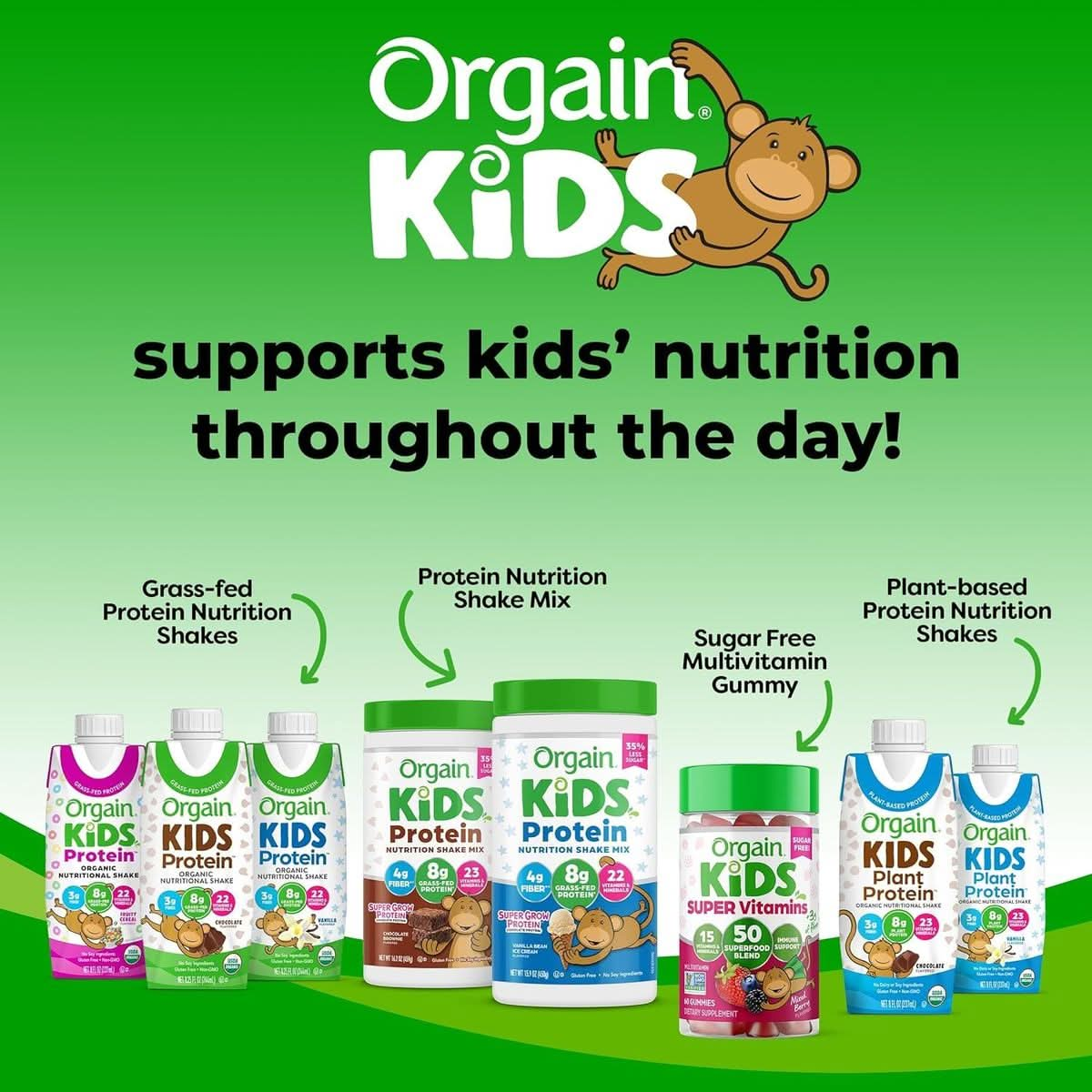 Orgain Kids Protein Powder Shake Mix Vanilla Bean Ice Cream  8g GrassFed Dairy Protein 4g Fiber 22 Vitamins  Minerals Gluten Free No Soy Ingredients Adds Healthy Nutrients to Kids Snacks 1lb