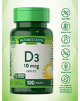 Vitamin D3 400 iu (10 mcg) | 100 Tablets | Vegetarian, Non-GMO, Gluten Free Supplement | By Nature's Truth