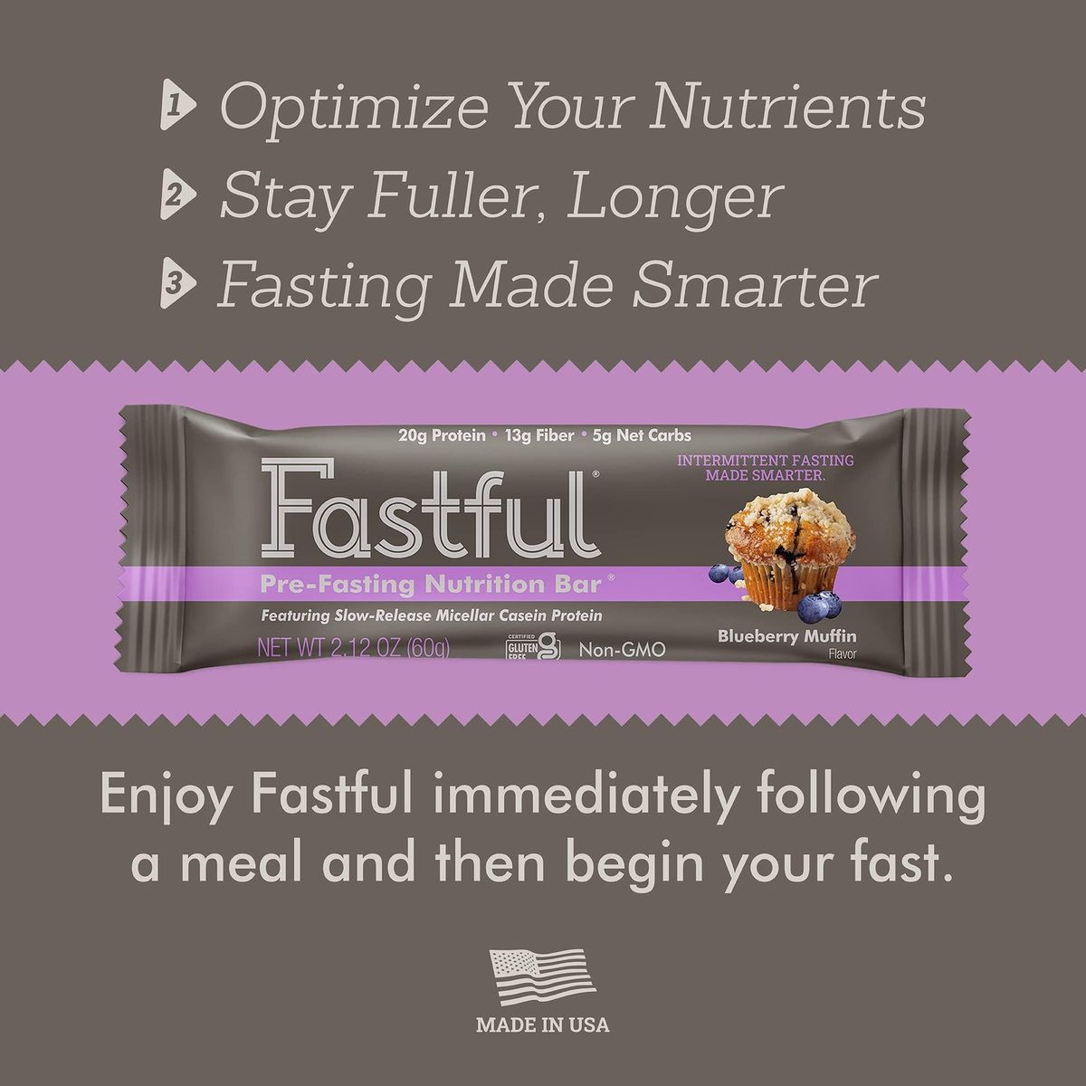 Fastful High Protein Bar for Intermittent Fasting, Pre-Fasting Nutrition - Blueberry Muffin