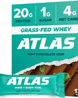 Atlas Protein Bar 20g Protein 1g Sugar Clean Ingredients Gluten Free Mint Chocolate Chip 12 Count Pack of 1